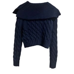 Rebecca Taylor Merino Chainette Pullover Sweater Navy Blue Size Large